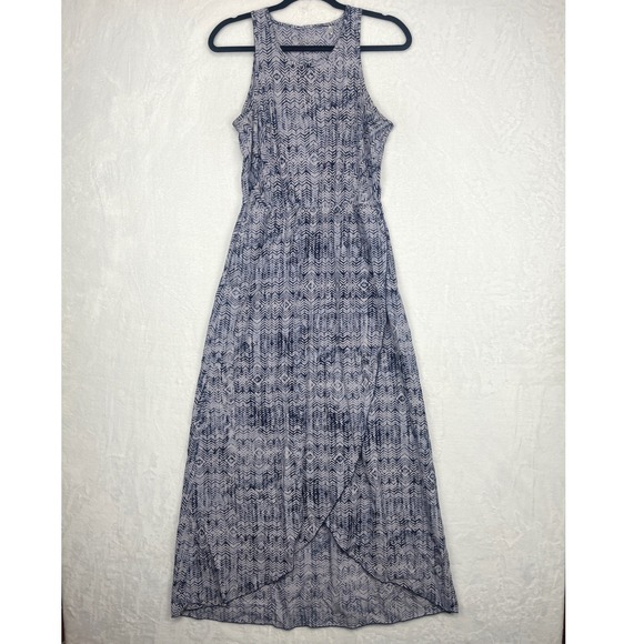 Toad&Co Sunkissed Maxi Dress Sz Med Blue White Herringbone Print Sleeveless - Picture 1 of 13